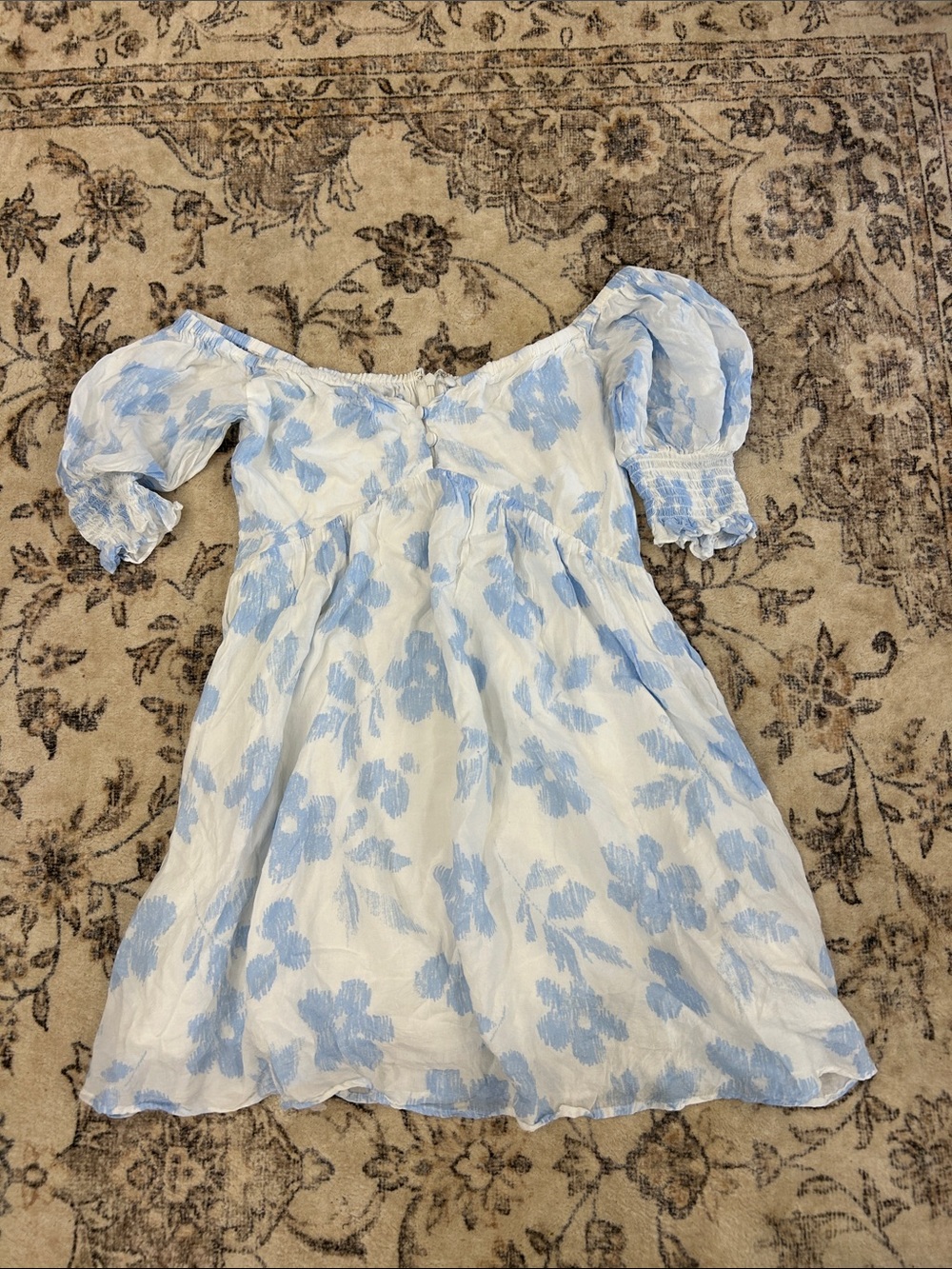 Light Blue Floral Off-Shoulder Mini Dress
